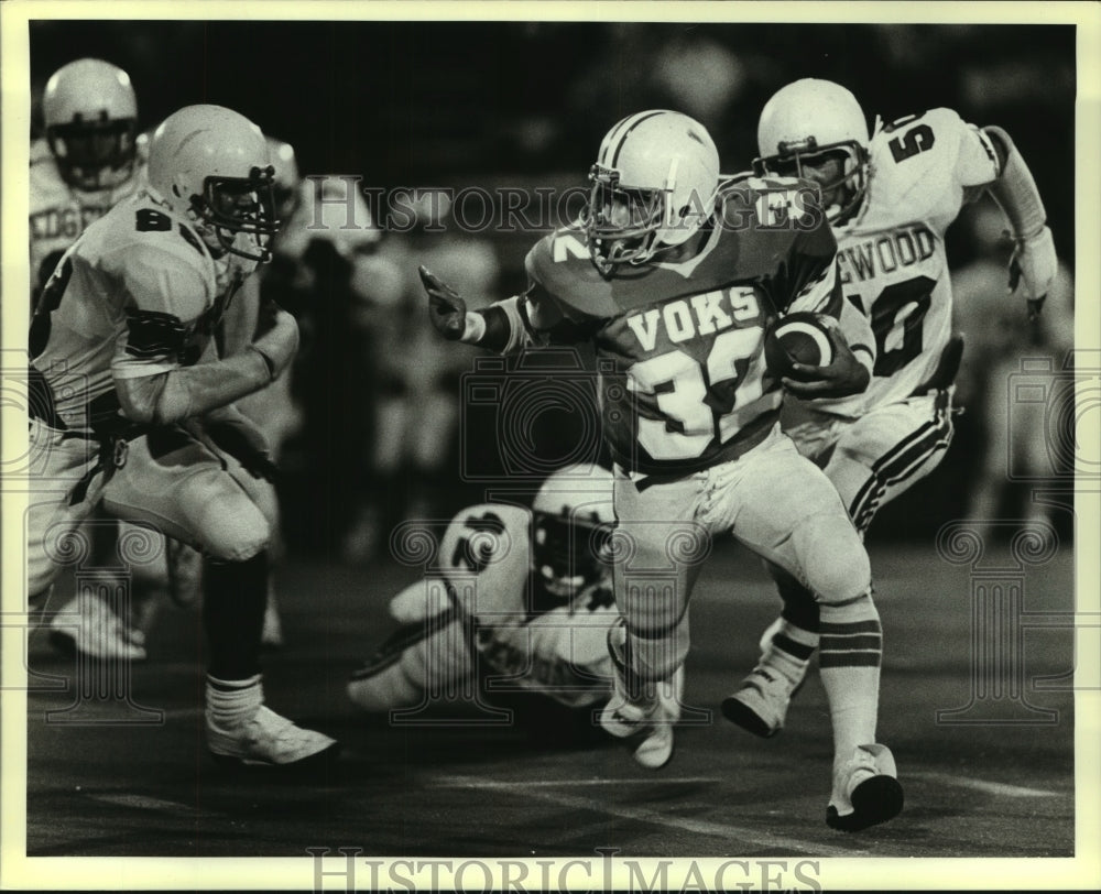 1984 Press Photo Rudy Salazar, Lanier High School Football Player at Edgewood - Historic Images