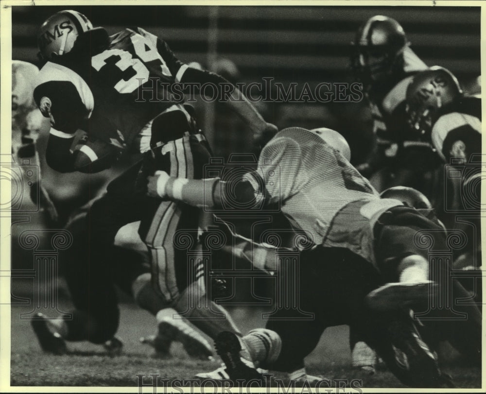 1985 Press Photo Marshall and Jay High School Football Players at Game - Historic Images