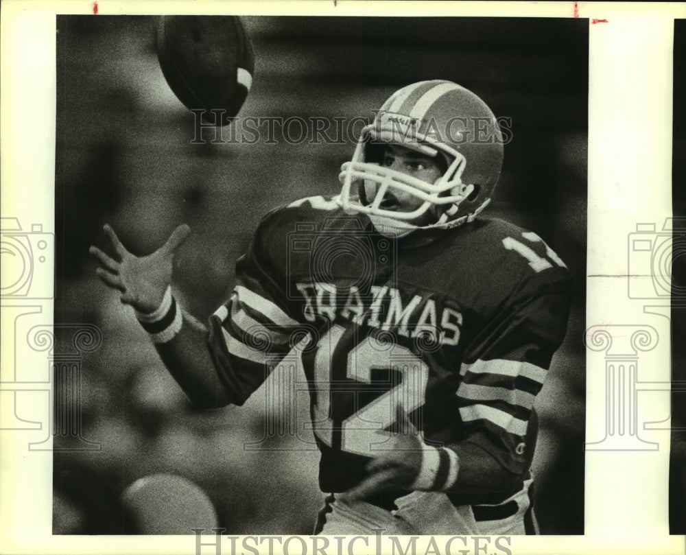 1985 Press Photo Ken Morrison, MacArthur High School Football Player at Game - Historic Images