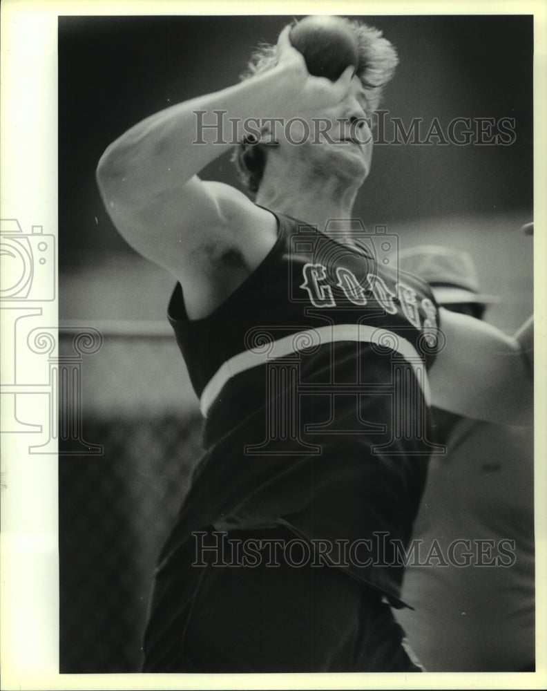 1988 Press Photo Chris James, West Campus High School Track Shot Put Thrower - Historic Images