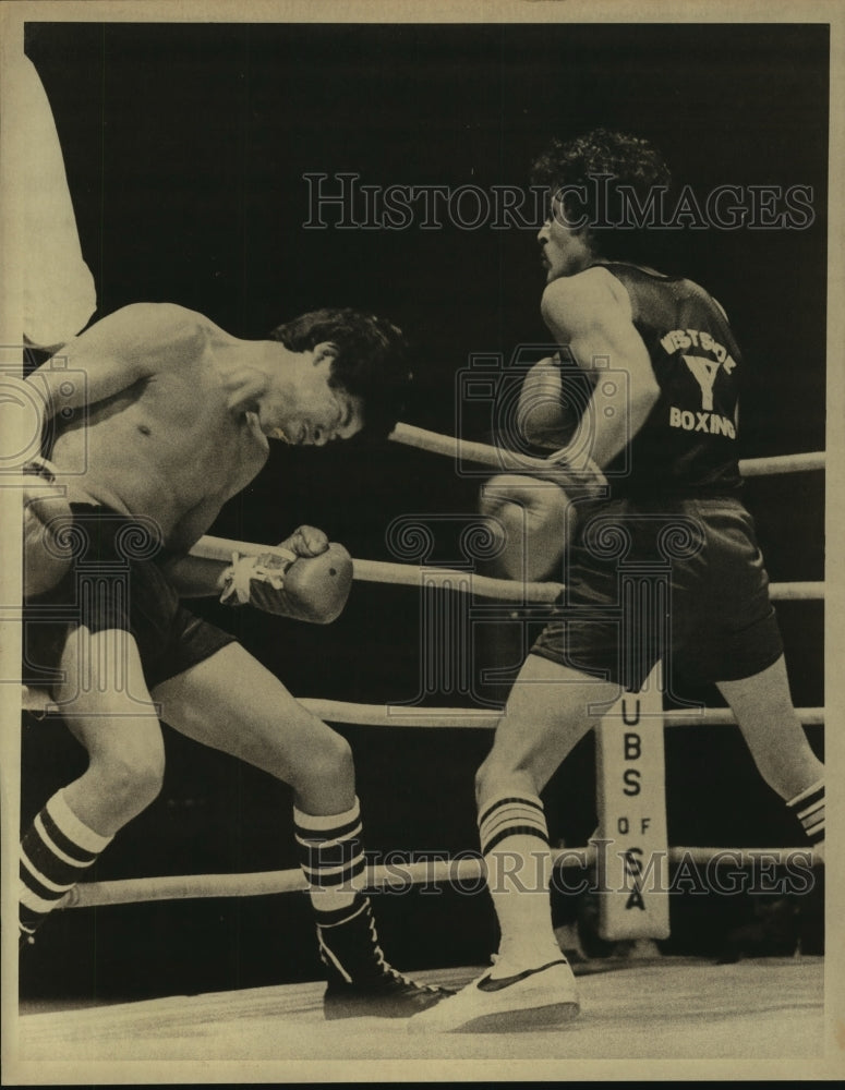 1987 Press Photo Boxers Marco Perez and Ruben Rubio at Golden Gloves Bout - Historic Images