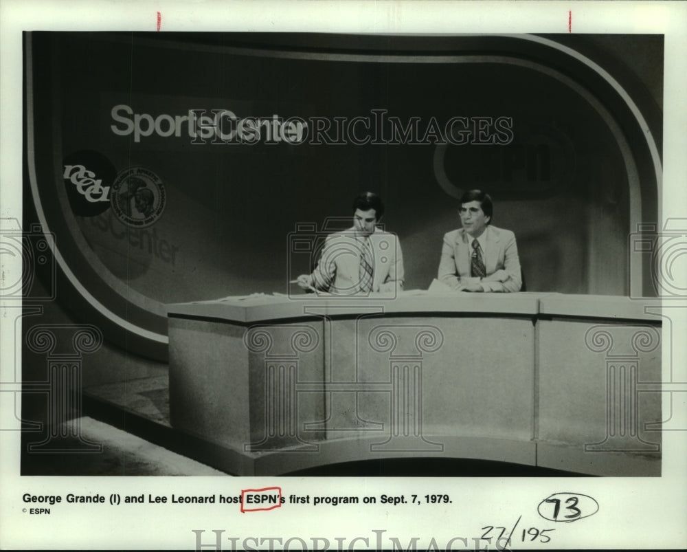 1979 Press Photo ESPN SportsCenter Hosts George Grand and Lee Leonard- Historic Images