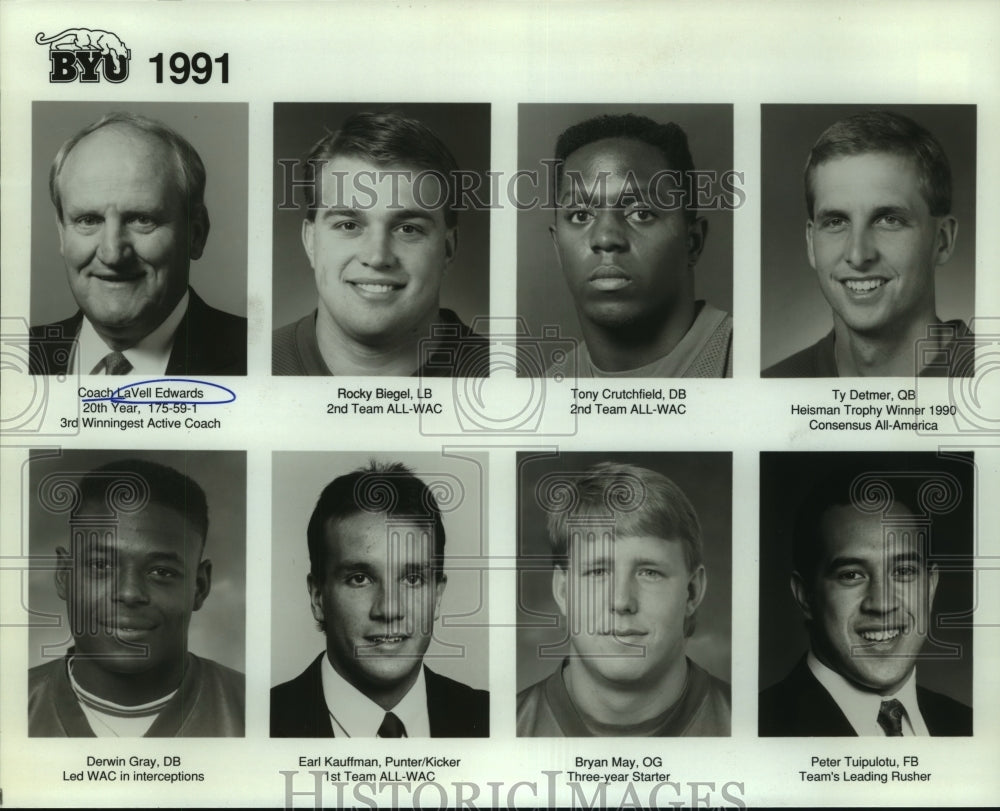 1991 Press Photo LaVell Edwards Brigham Young University Football Coach and Team - Historic Images