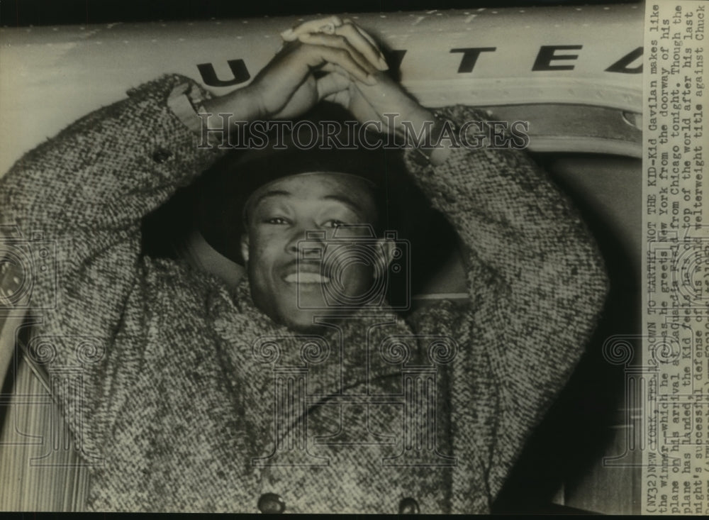 Press Photo Boxer Kid Gavilan at New York LaGuardia Field Ariport - sas10451-Historic Images