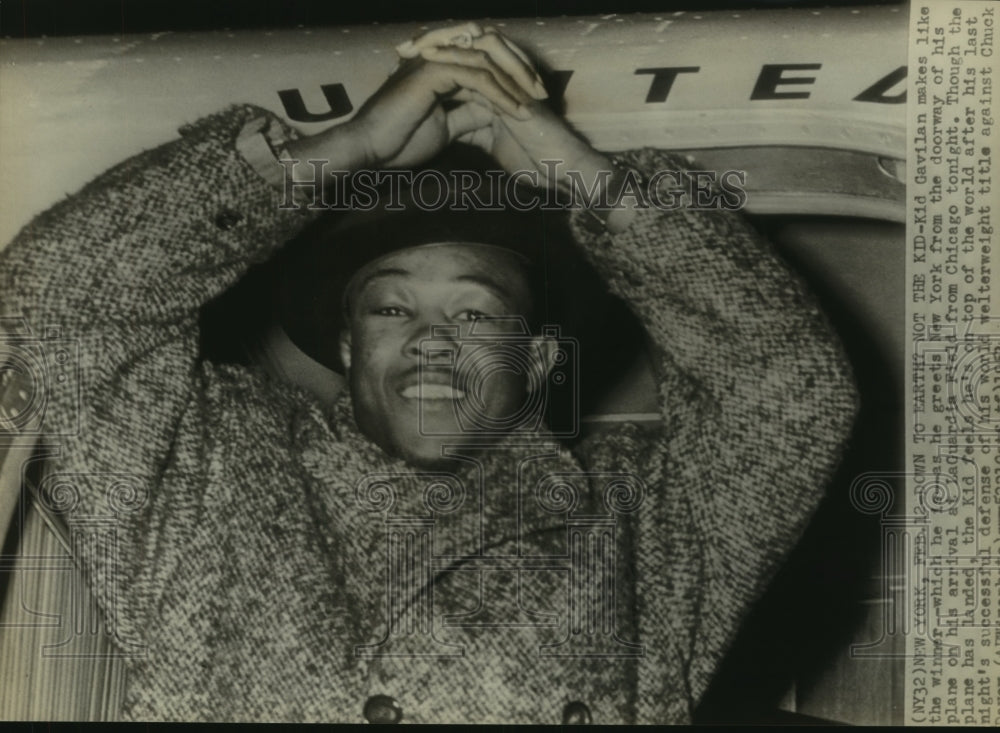 Press Photo Boxer Kid Gavilan at New York LaGuardia Field Ariport - sas10451-Historic Images