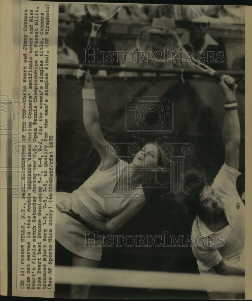 1975 Press Photo Tennis Players Chris Evert and Jimmy Connors at Forest Hills - Historic Images
