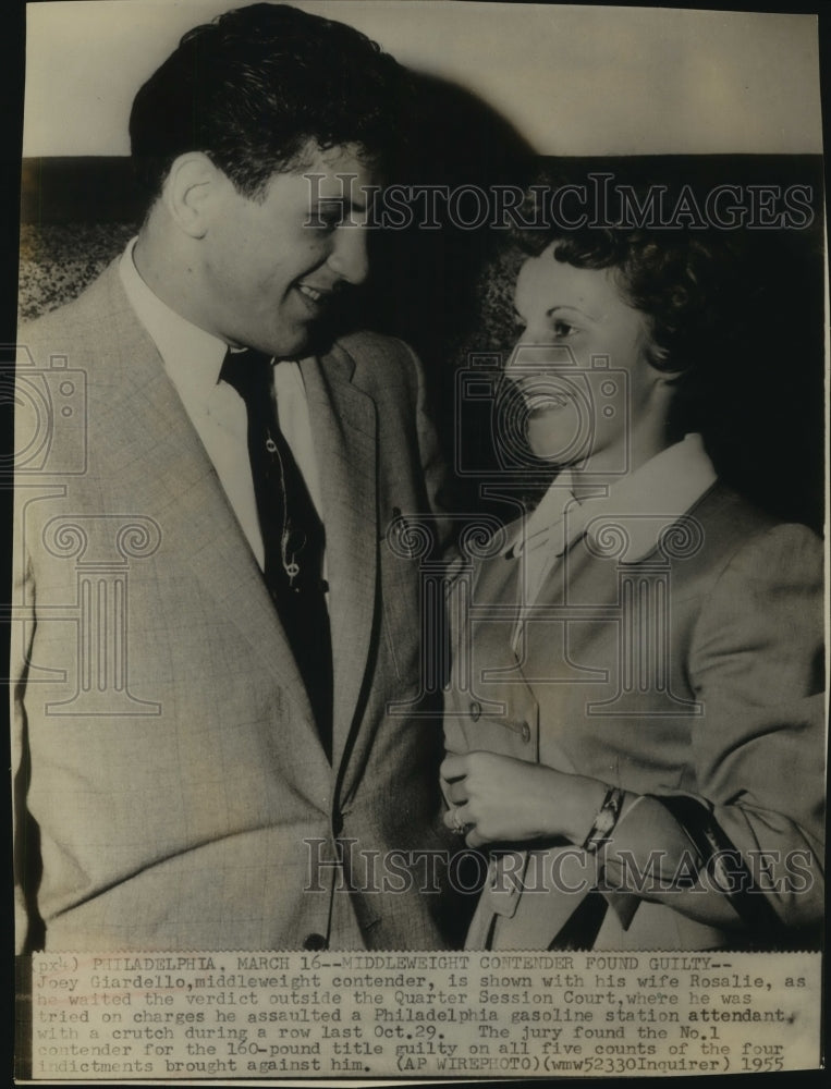 1955 Press Photo Boxer Joey Giardello and Wife Rosalie at Quarter Session Court- Historic Images