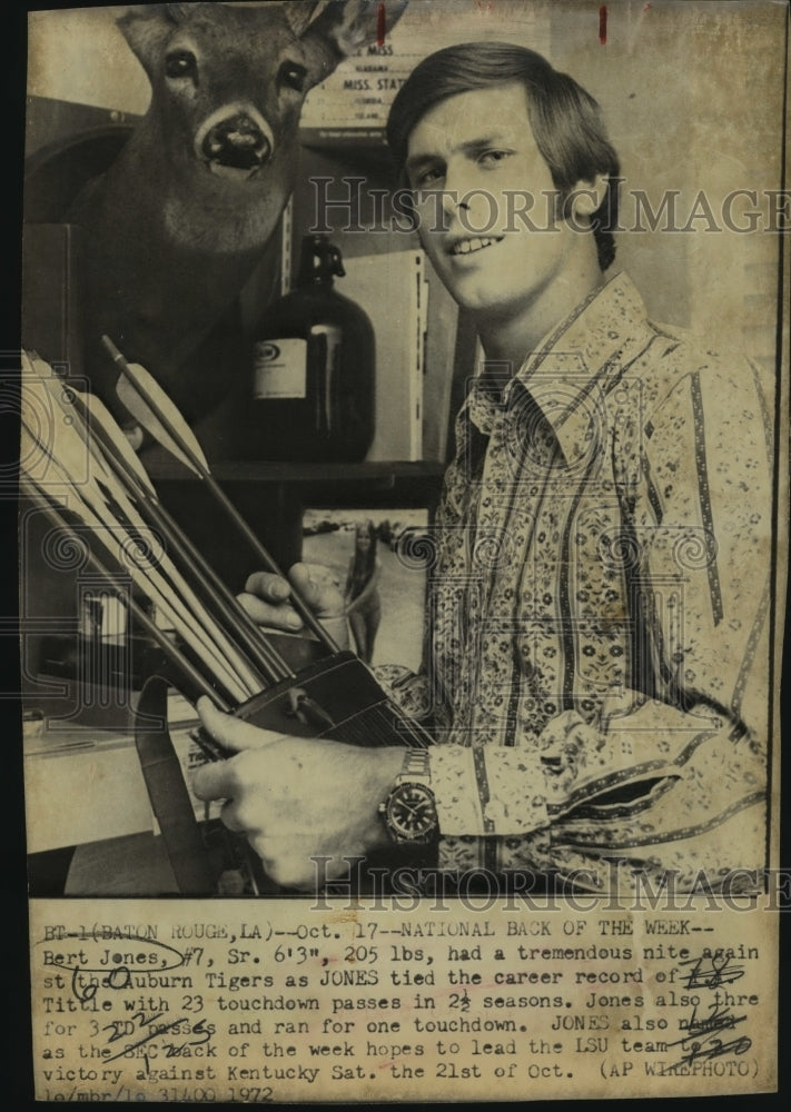 1972 Press Photo Bert Jones, Louisiana Stat University Football Player - Historic Images