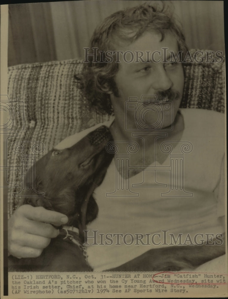 1974 Press Photo Jim "Catfish" Hunter, Oakland Athletics Baseball Pitcher- Historic Images