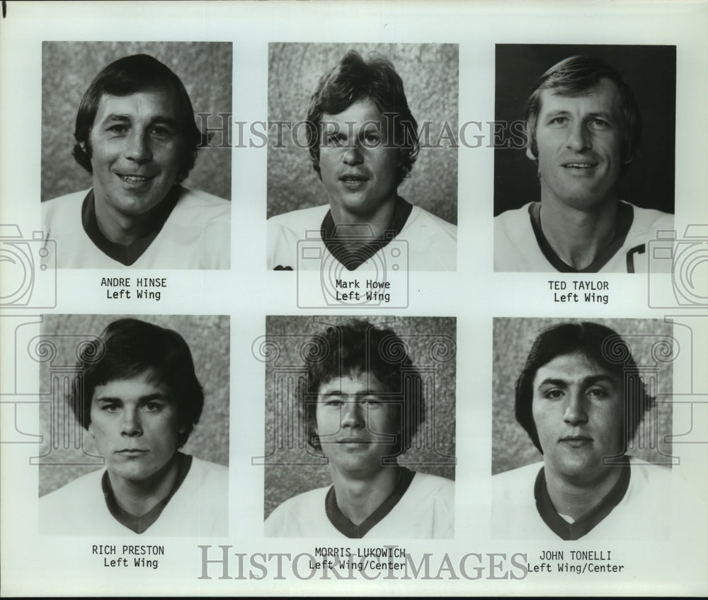 Press Photo Andre Hines, Hockey Left Wing Player with Teammates - sas11552- Historic Images