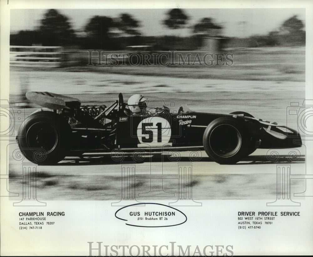 Press Photo Race Car Driver Gus Hutchison in Formula 1 Brabham BT 26 Car - Historic Images