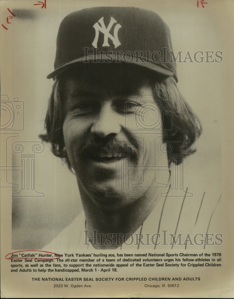 1976 Press Photo Jim &quot;Catfish&quot; Hunter, New York Yankees Baseball Pitcher - Historic Images