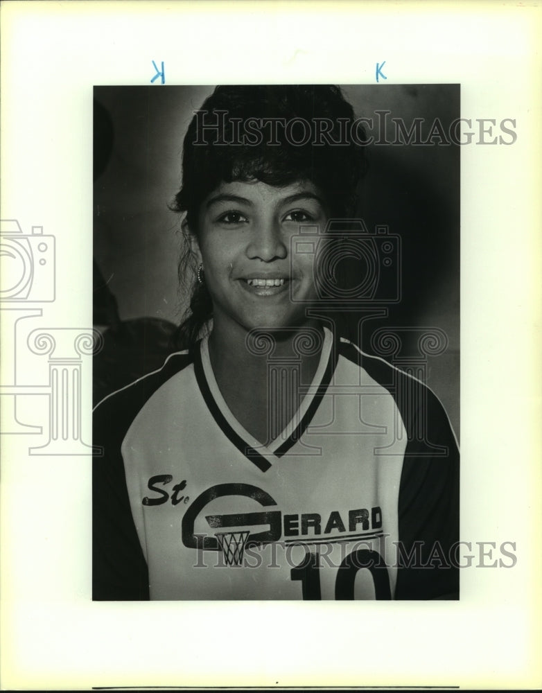 1987 Press Photo Cindy Ortega, St. Gerard High School Basketball Player - Historic Images