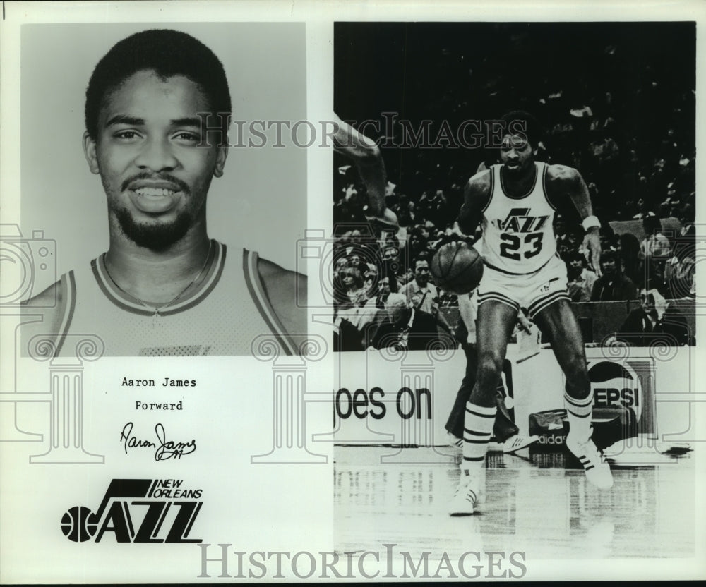 Press Photo Aaron James, New Orleans Jazz Forward Basketball Player at Game - Historic Images
