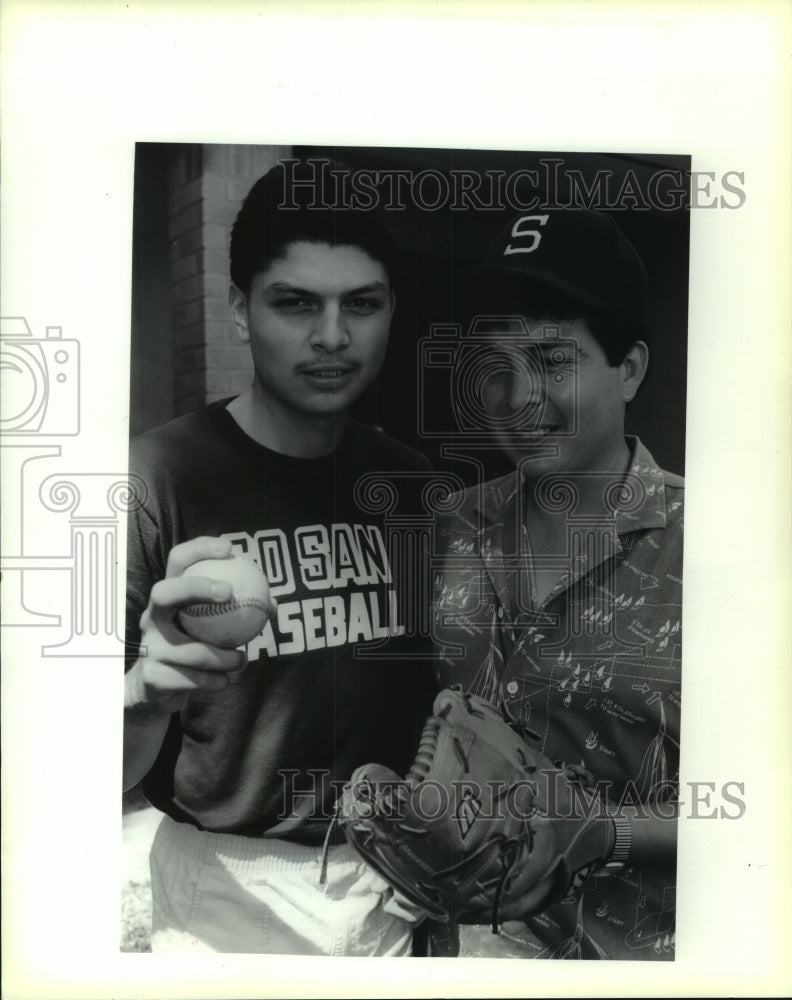 1990 Press Photo South San Baseball Players Justin Ortega Senior and Junior - Historic Images