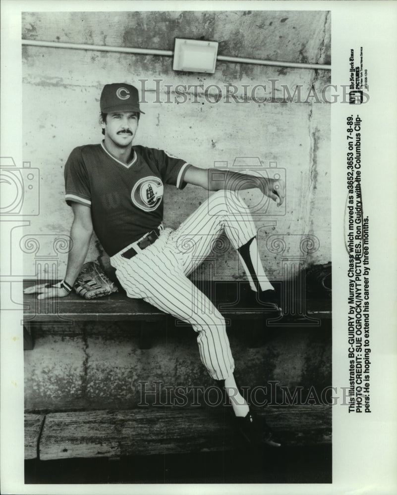 1989 Press Photo Ron Guidry, Columbus Clippers Baseball Player at Dugout- Historic Images