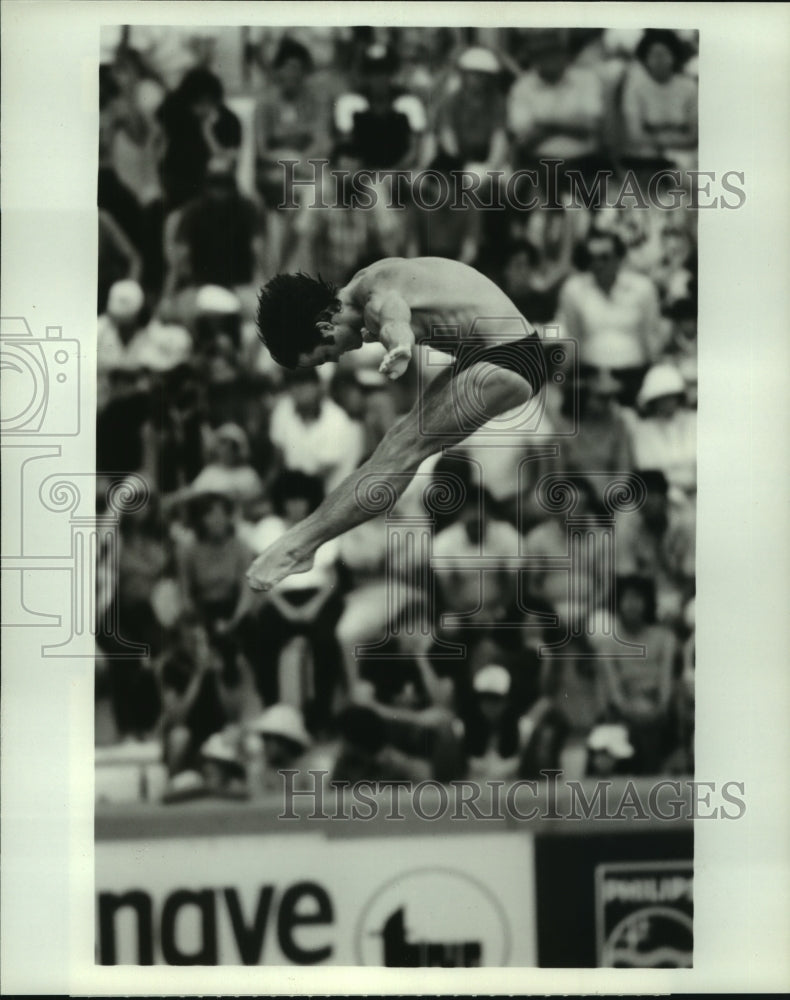 1984 Press Photo Bruce Kimball, Olympic Swimmer Diving at Meet - sas13302- Historic Images
