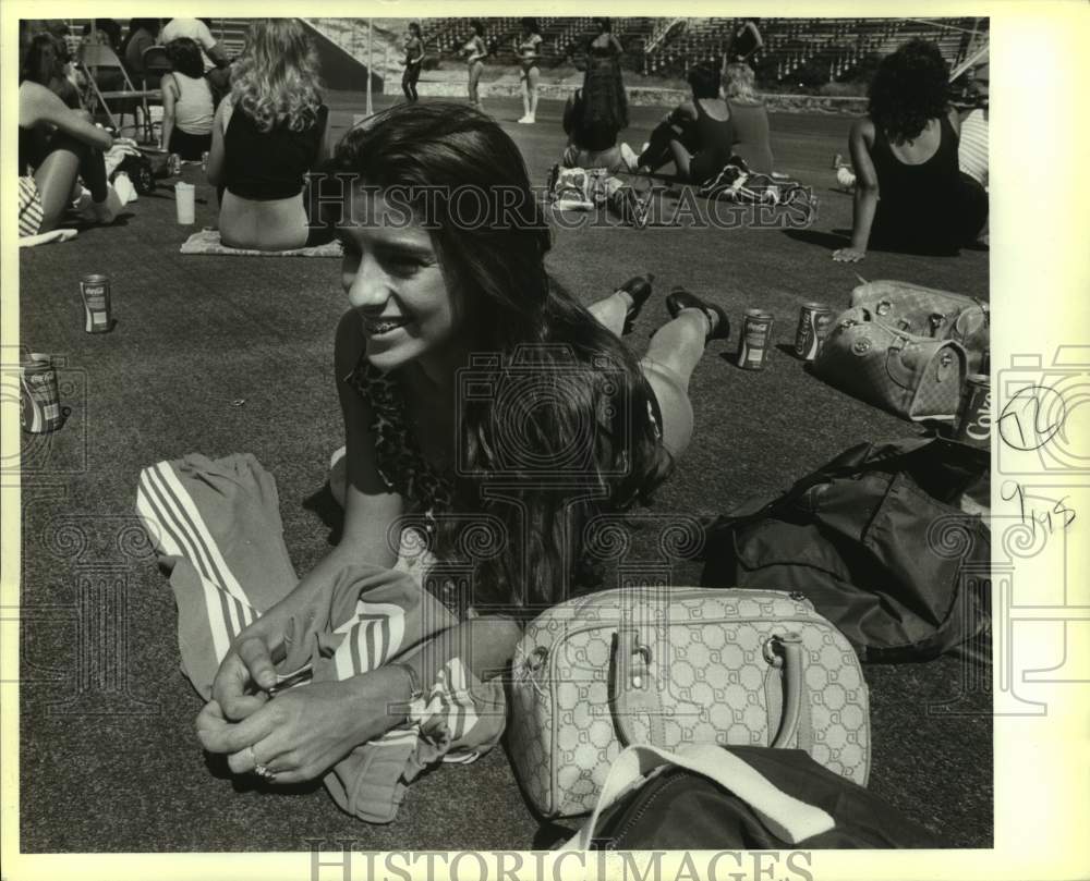 1984 Press Photo Gunslinger football team cheerleader hopeful Sandie Ybarra - Historic Images