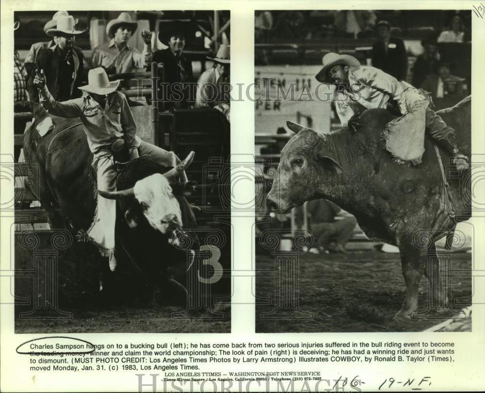 1983 Press Photo World champion bull rider Charles Sampson - sas14481 - Historic Images