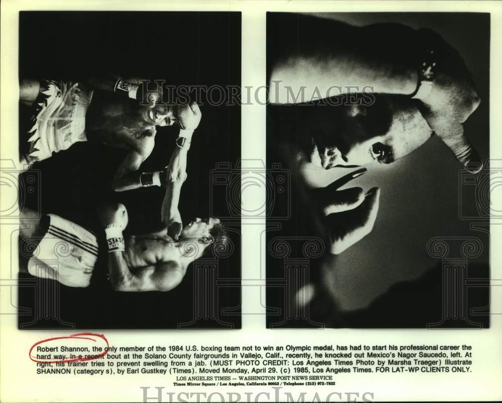 1985 Press Photo Boxers Robert Shannon and Nagor Saucedo - sas14516 - Historic Images