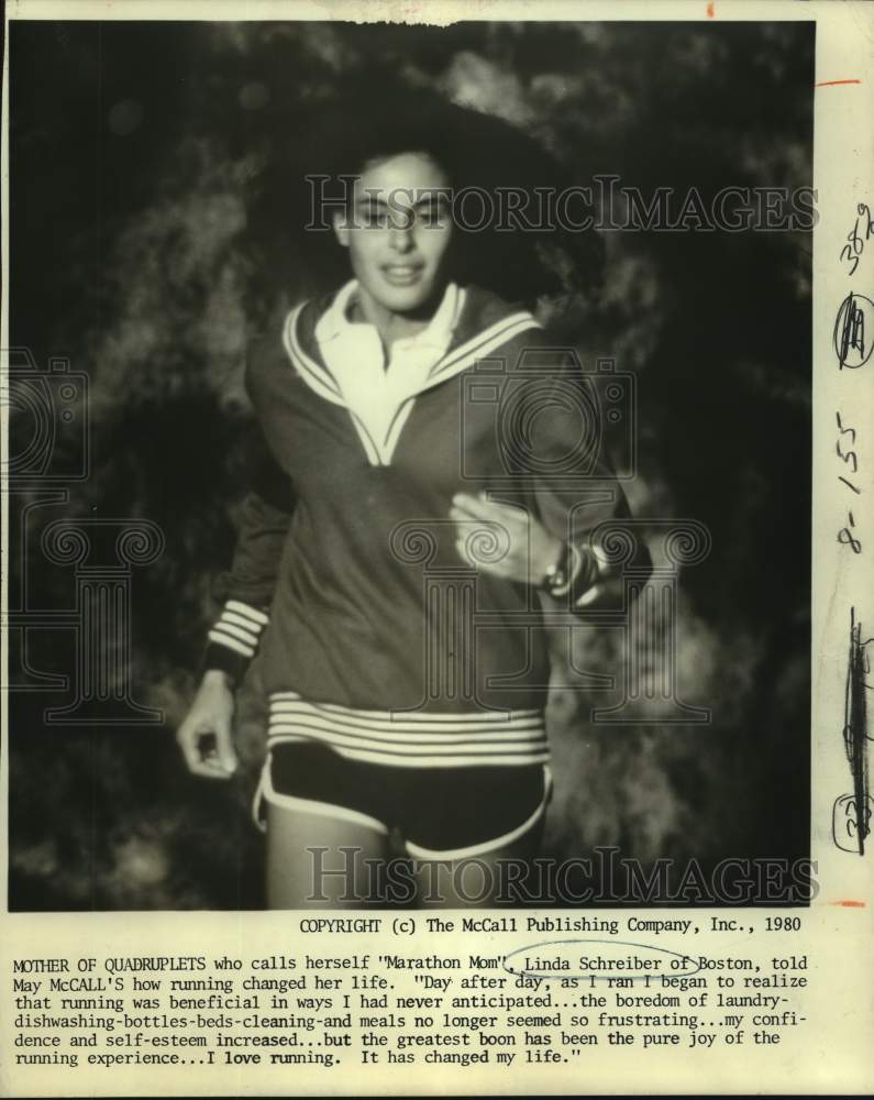 1980 Press Photo Marathon runner and quadruplets mom Linda Schreiber of Boston- Historic Images