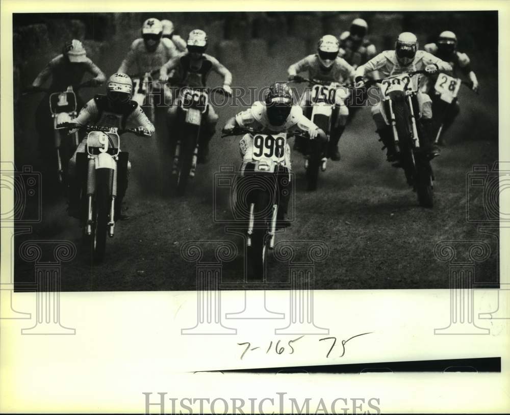 1983 Press Photo Miller High Life motocross riders at Freeman Coliseum - Historic Images