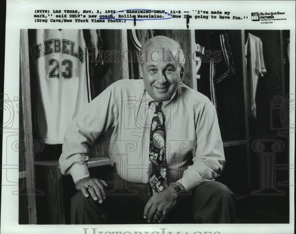 1992 Press Photo UNLV college basketball coach Rollie Massimino - sas14880 - Historic Images