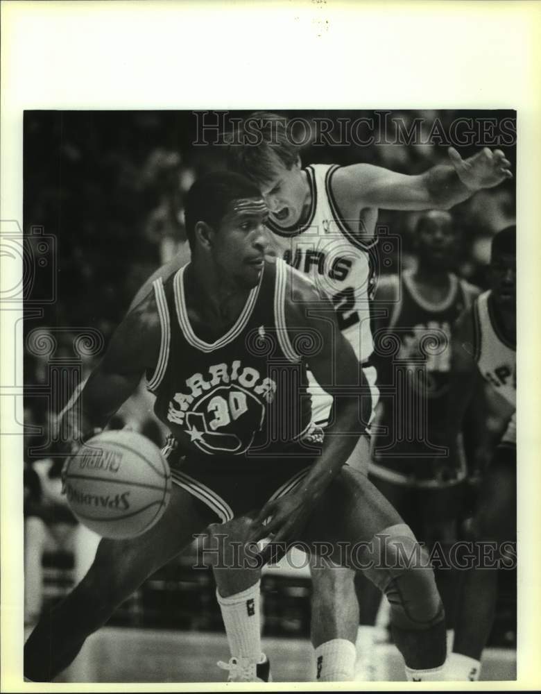 1987 Press Photo San Antonio Spurs and Golden State Warriors play NBA basketball - Historic Images