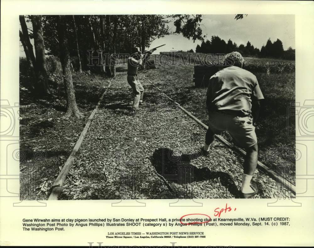 1987 Press Photo Skeet shooter Gene Wirwahn and San Donley in West Virginia - Historic Images