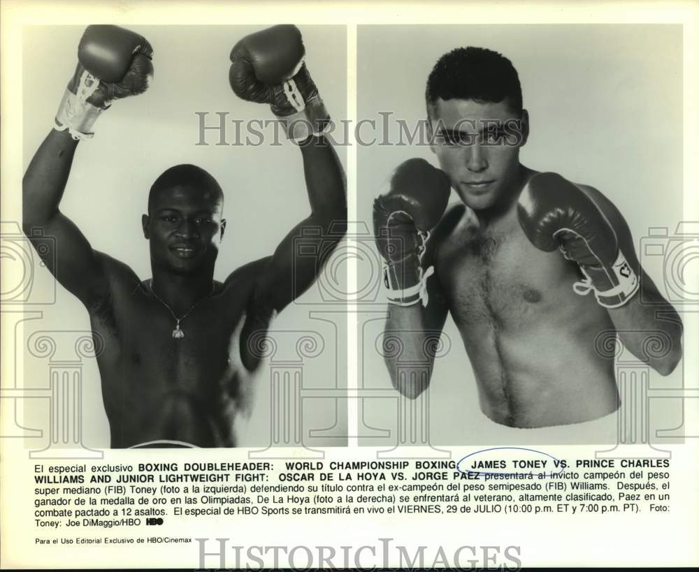 Press Photo Boxers James Toney and Oscar De La Hoya - sas15868 - Historic Images