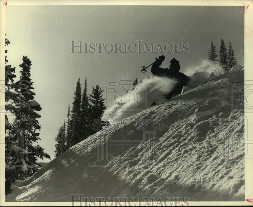 Press Photo A skier makes his way downhill - sas15931 - Historic Images