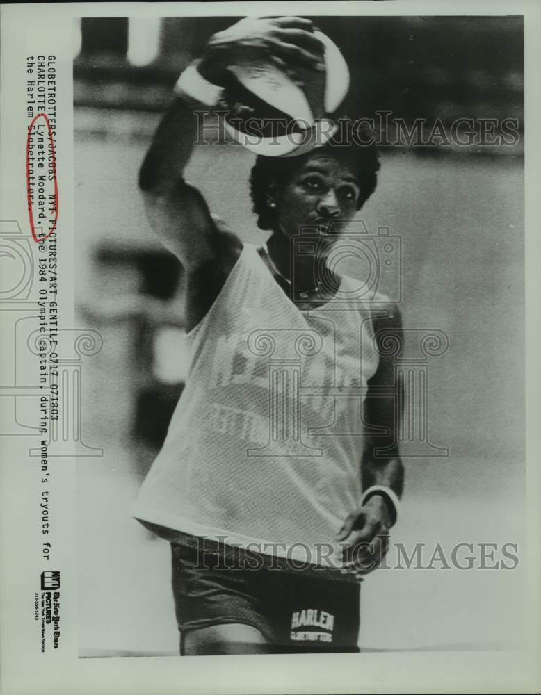 1984 Press Photo Basketball player Lynette Woodard at Halem Globetrotter tryouts - Historic Images