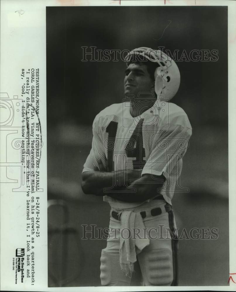 Press Photo University of Miami football quarterback Vinny Testaverde - Historic Images