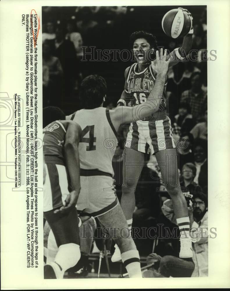 1986 Press Photo Harlem Globetrotters basketball player Lynette Woodard - Historic Images