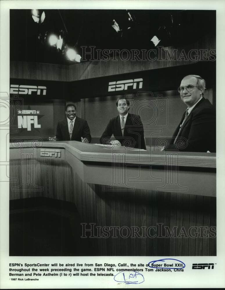 Press Photo ESPN NFL commentators Tom Jackson, Chris Berman and Pete Axthelm - Historic Images
