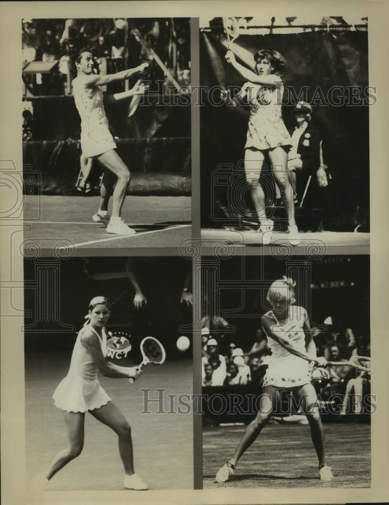 1977 Press Photo Women&#39;s tennis stars Evert, Barker, Wade and Navratilova - Historic Images