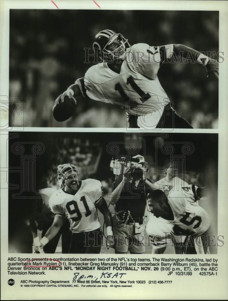 1989 Press Photo Washington Redskins players to appear on Monday Night Football - Historic Images