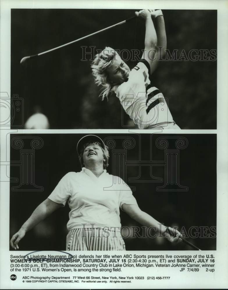 1989 Press Photo Pro golfers Liselotte Neumann and JoAnne Carner - sas17015 - Historic Images