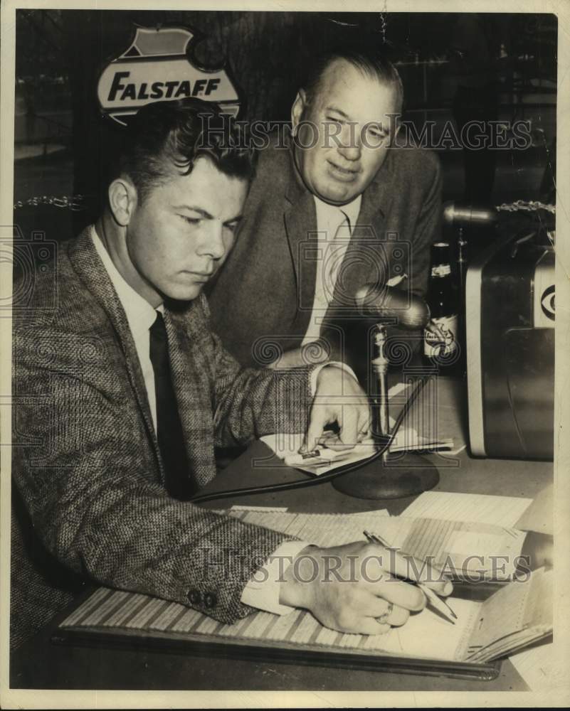 Press Photo Sports broadcasters Kyle Rote and Dizzy Dean - sas17027 - Historic Images