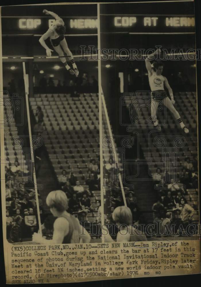 1976 Press Photo Pole vaulter Dan Ripley before setting a world indoor record - Historic Images