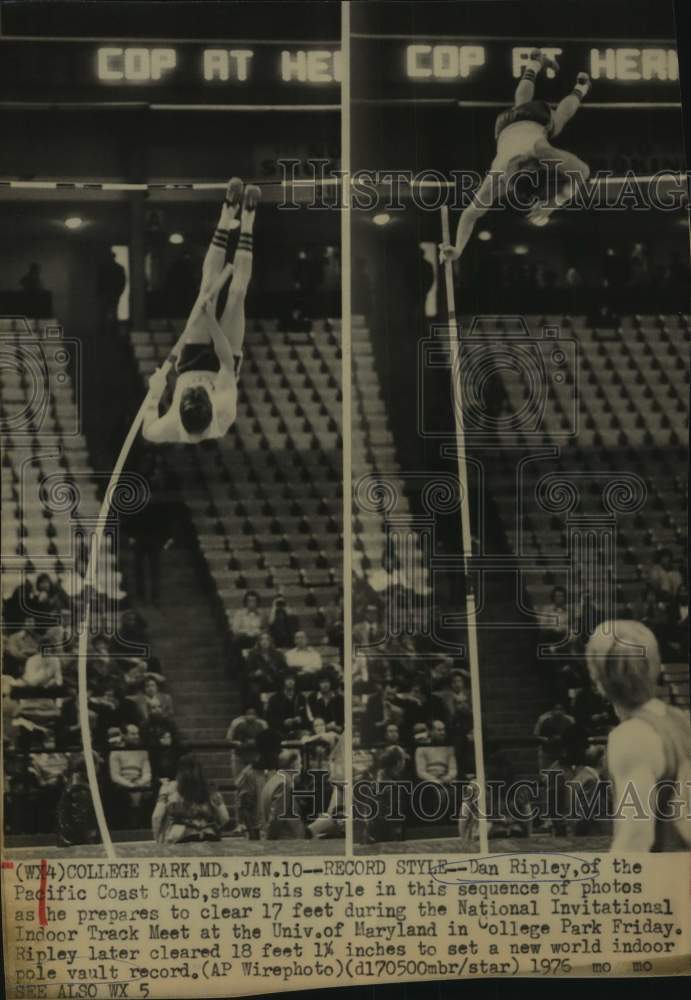 1976 Press Photo Indoor world record pole vaulter Dan Ripley in action - Historic Images