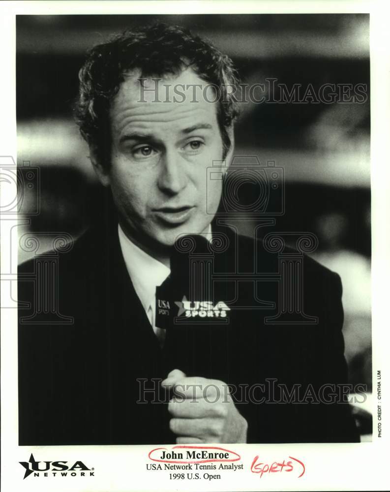 1998 Press Photo USA Network tennis analyst John McEnroe, 1998 U.S. Open - Historic Images