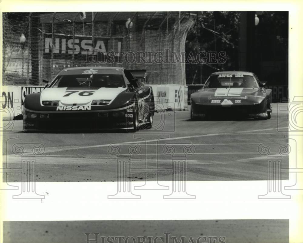 1989 Press Photo Race drivers John Morton and Dick Greer on Market Street- Historic Images