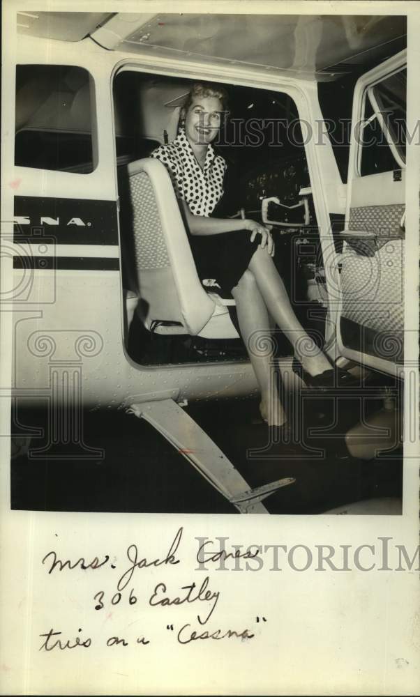 1958 Press Photo Mrs. Jack Cones in a Cessna airplane - sas18650 - Historic Images