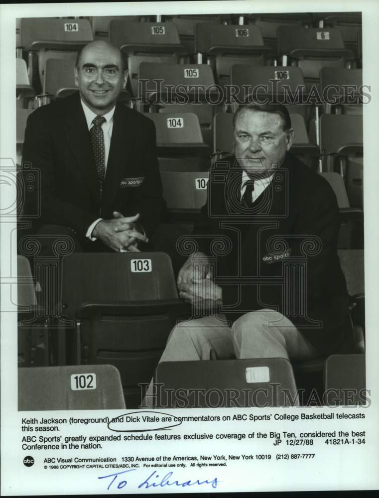 1988 Press Photo ABC College Basketball Commentators Keith Jackson & Dick Vitale - Historic Images