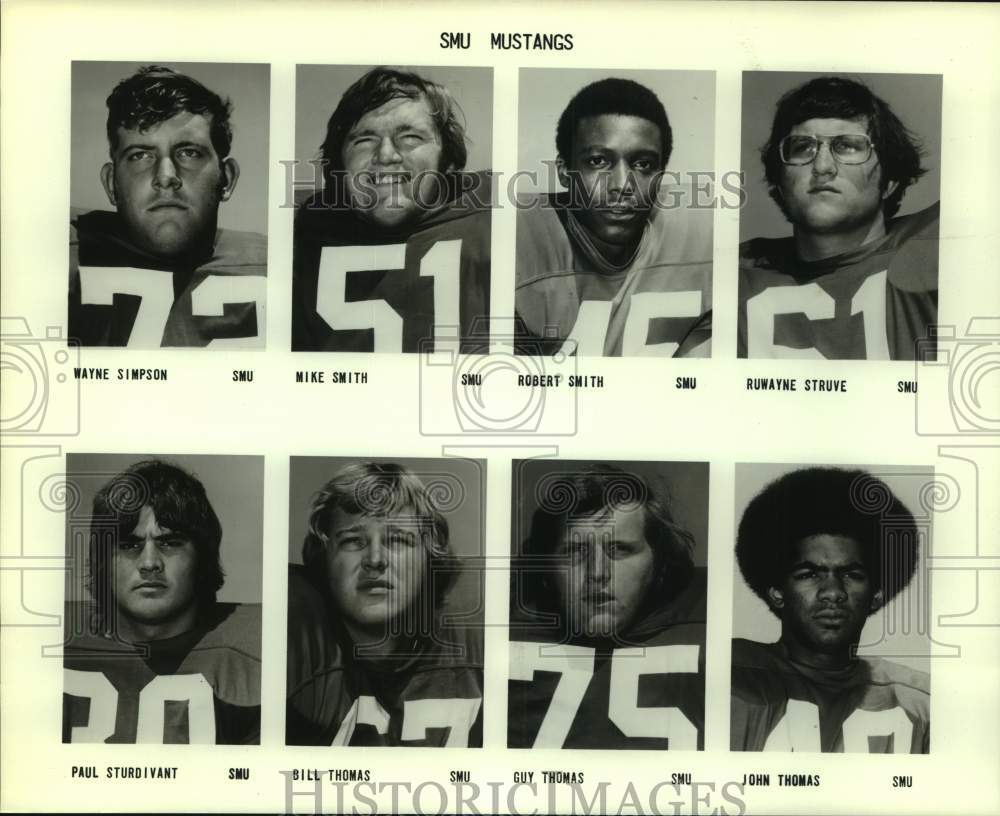 Press Photo Southern Methodist University Mustangs Football Team Members - Historic Images