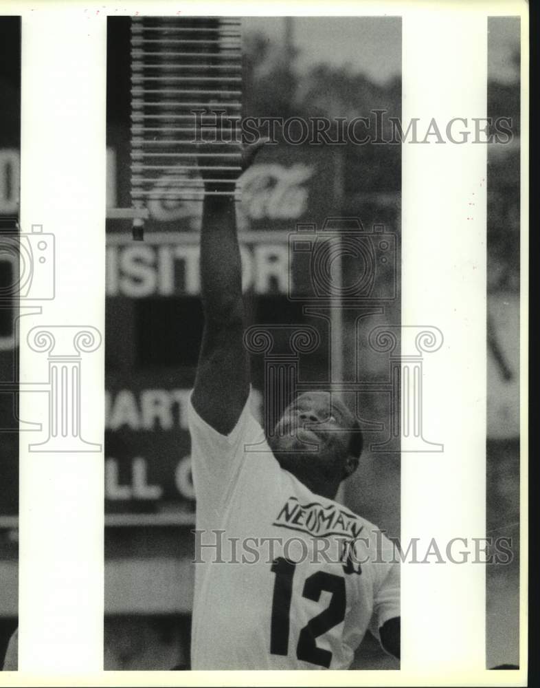 1990 Press Photo Man Tests Jump Skills, World League of American Football Tryout- Historic Images