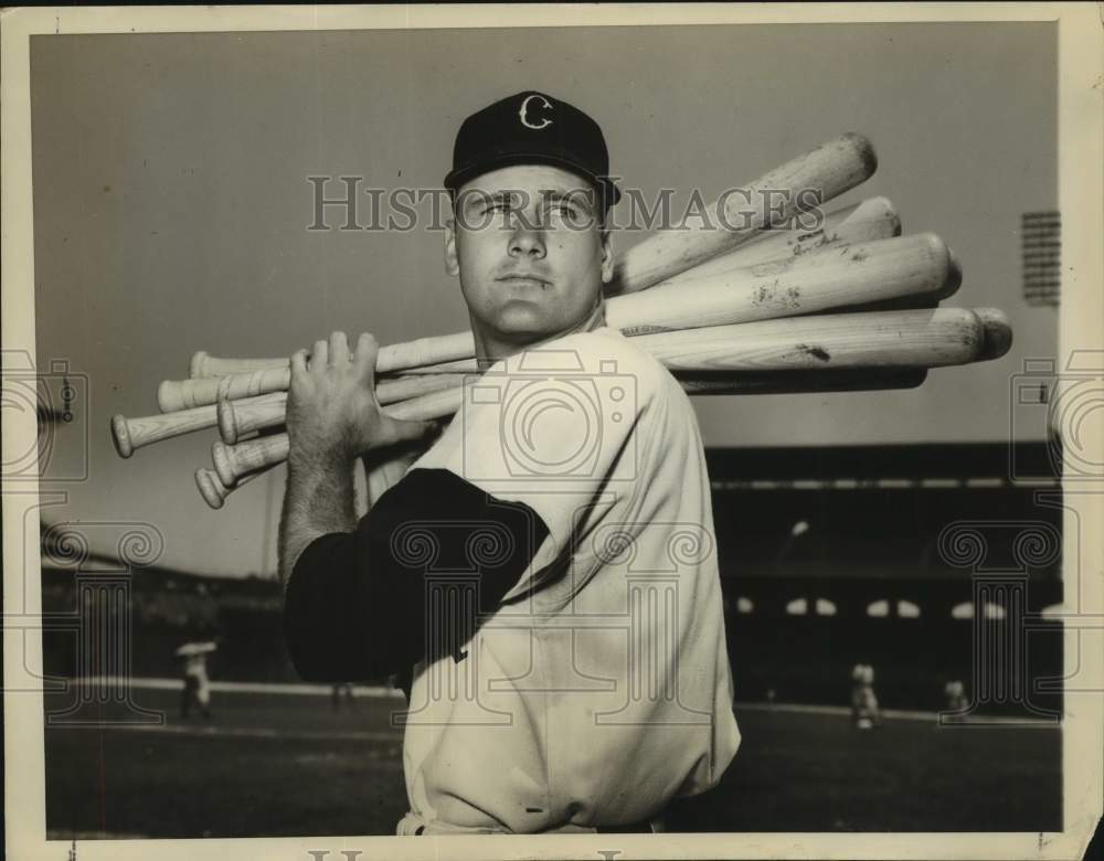 Press Photo Baseball Player Gus Zernial Poses With Stack of Bats on Shoulder- Historic Images