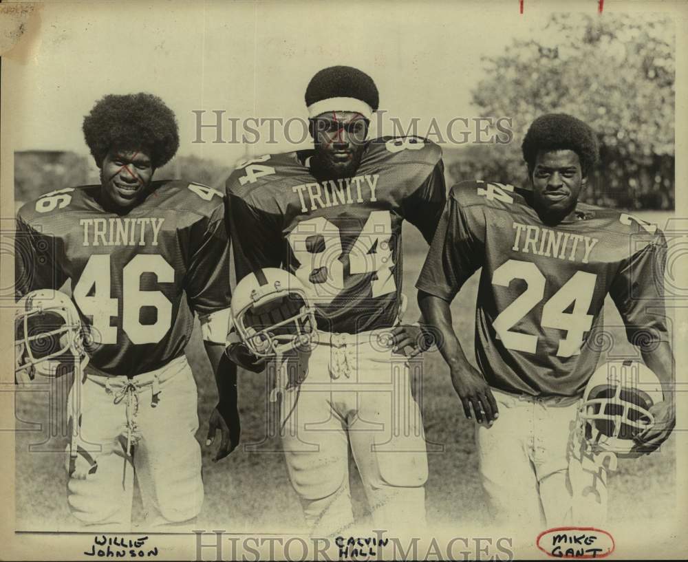 Press Photo Trinity University Football Players Pose Holding Helmets - sas20601- Historic Images