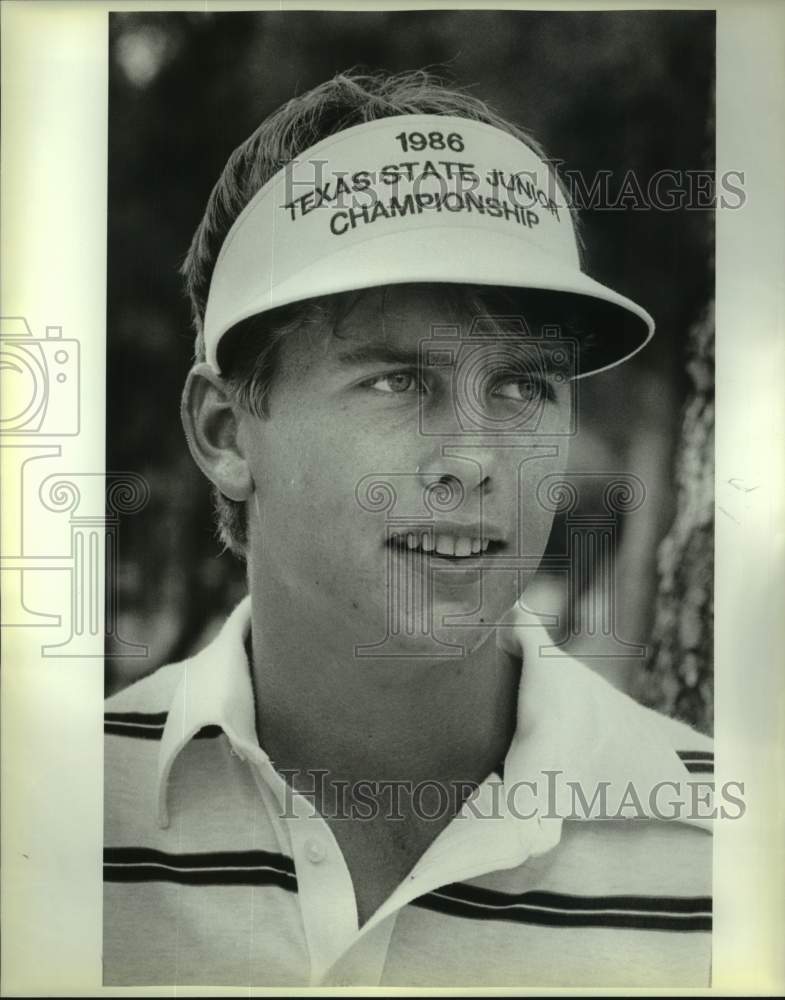 1986 Press Photo Texas Games Golfer John Franklin Wears Championship Visor- Historic Images